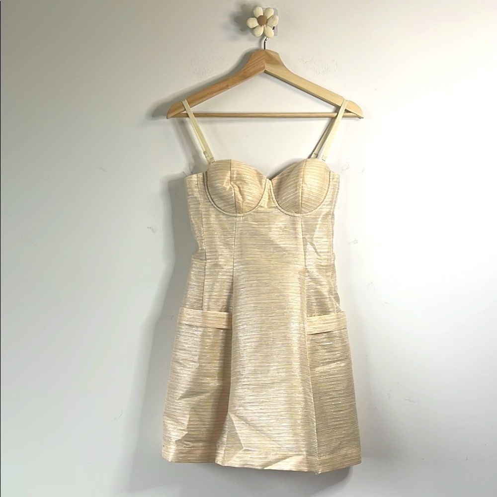 Bebe Cream Mini Sheath Dress with Sweetheart Neckline